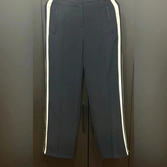 Topshop Wide Leg Track Style Navy Dress Pants with Stripe Detail Women’s Sz 2-4 - Picture 3 of 8